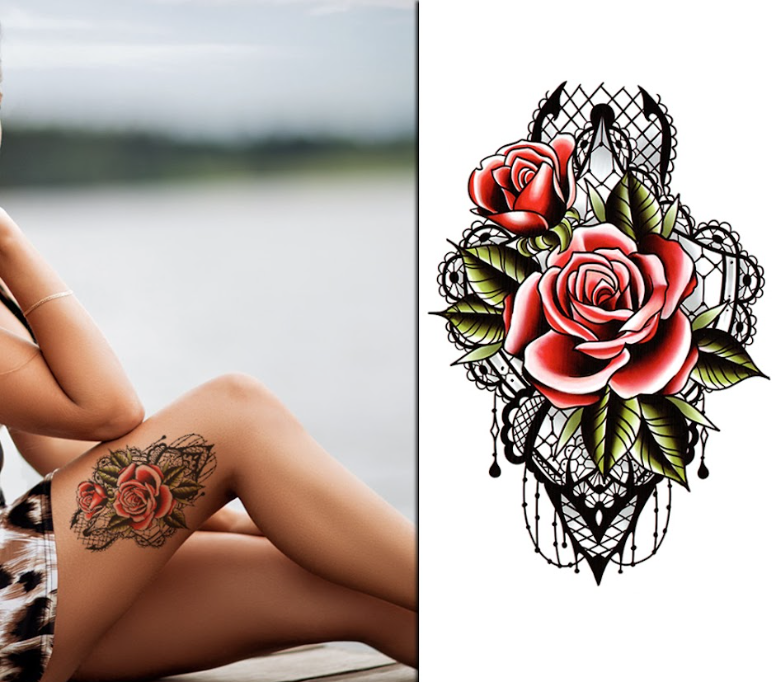 (Half Sleeve) The Red Rose - Temporary Tattoo