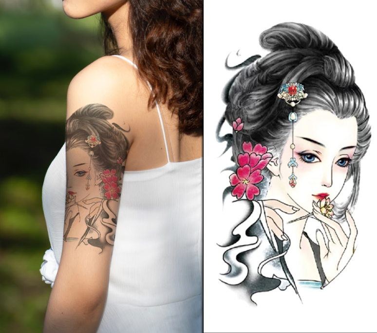 (Half Sleeve) The Flower Lady - Temporary Tattoo
