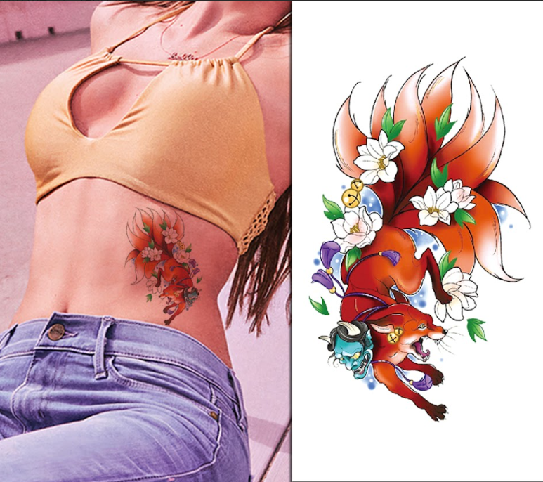 (Half Sleeve) The Flower Fox - Temporary Tattoo