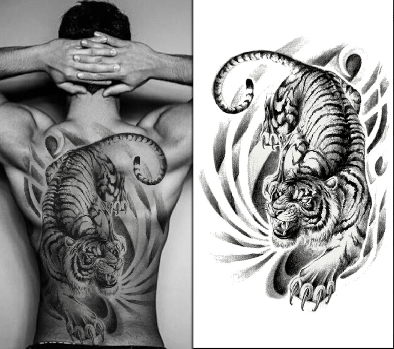 (Full Back) The Tiger - Temporary Tattoo