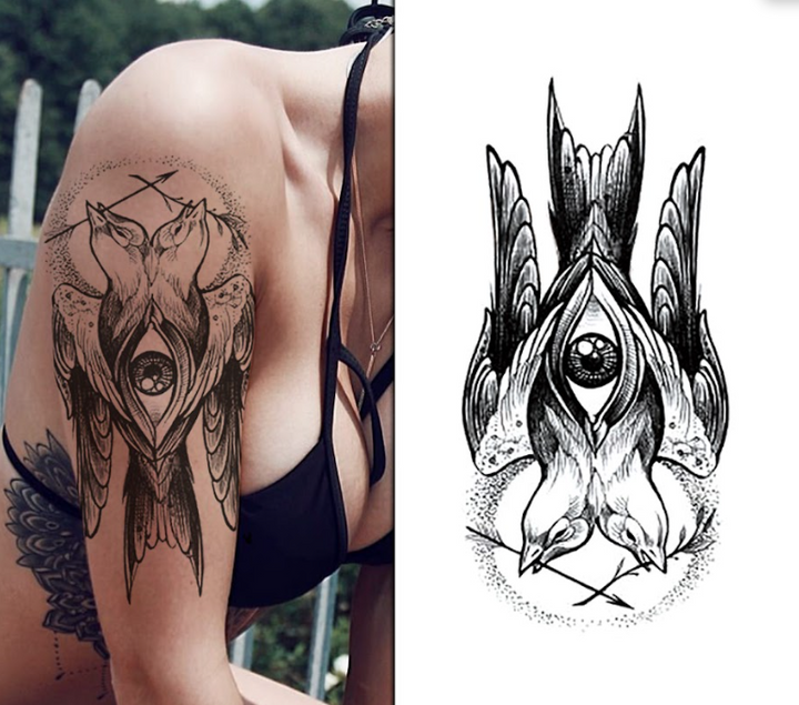 (Half Sleeve) Twin Bird Eye - Temporary Tattoo