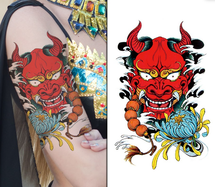 (Half Sleeve) Demon & Flower - Temporary Tattoo