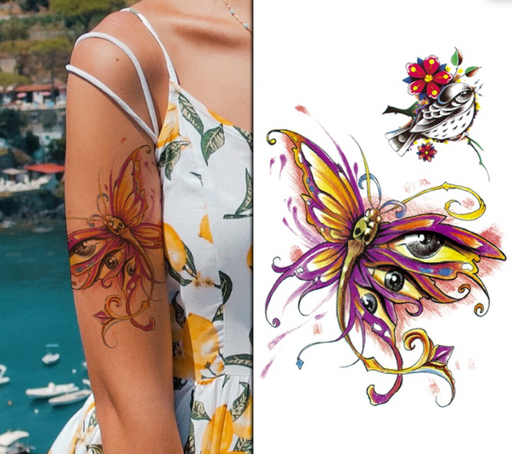 Half Sleeve Dragonfly & Bird Tattoo for Women – Hypoallergenic & Long Lasting | Temporary Tattoo