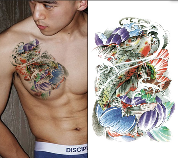 Half Sleeve Fish & Flower Wave Fusion Tattoo for Women – Artistic Ocean Design, Long Lasting, Waterproof & Skin Safe | Temporary Tattoo