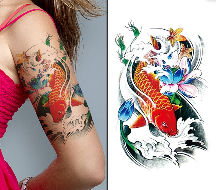 (Half Sleeve) Fish & Waves - Temporary Tattoo