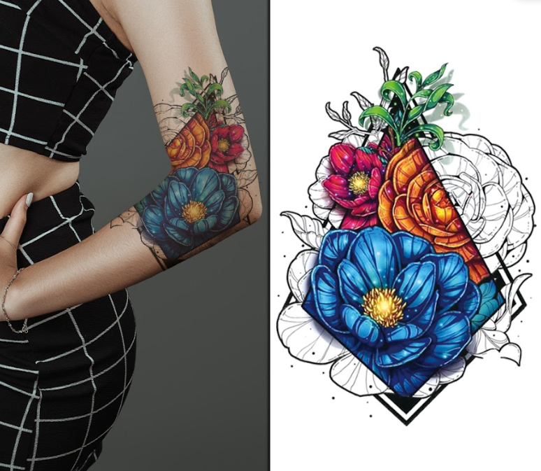 (Half Sleeve) Flower Kite - Temporary Tattoo