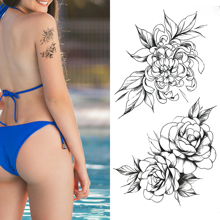 (Half Sleeve) Flowers v2 - Temporary Tattoo