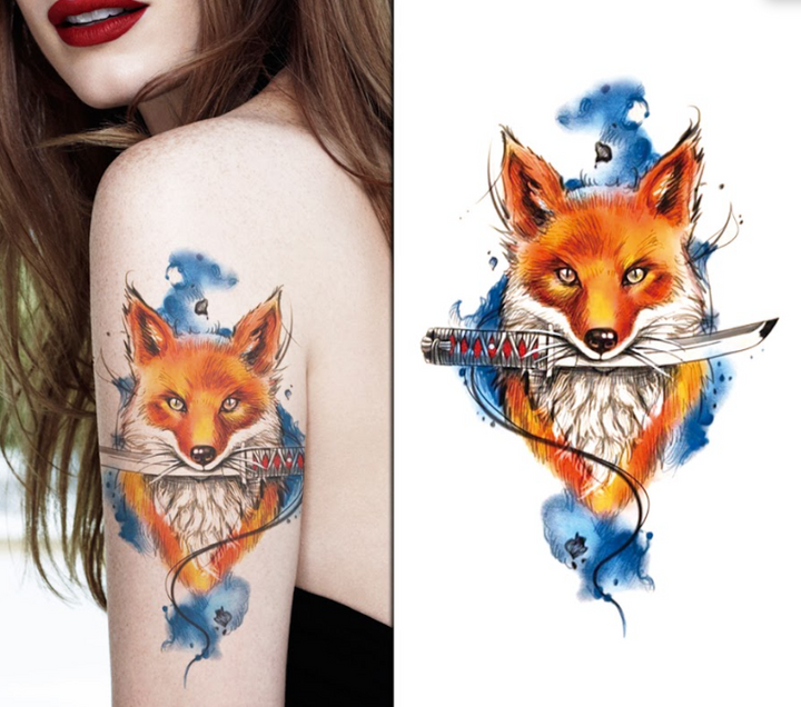 (Half Sleeve) Fox & Sword - Temporary Tattoo