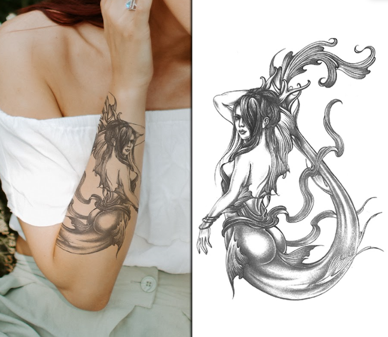 (Half Sleeve) Mermaid - Temporary Tattoo