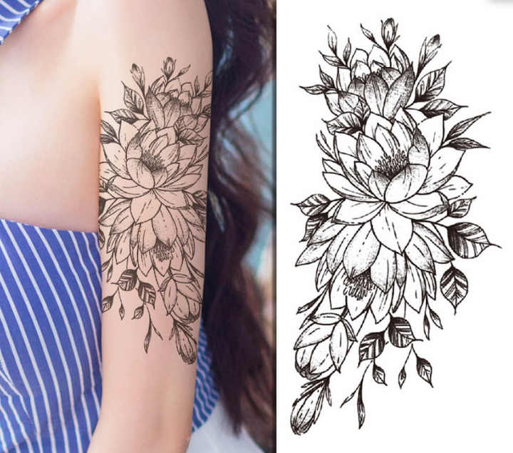 (Half Sleeve) Intricate Flower Totem - Temporary Tattoo