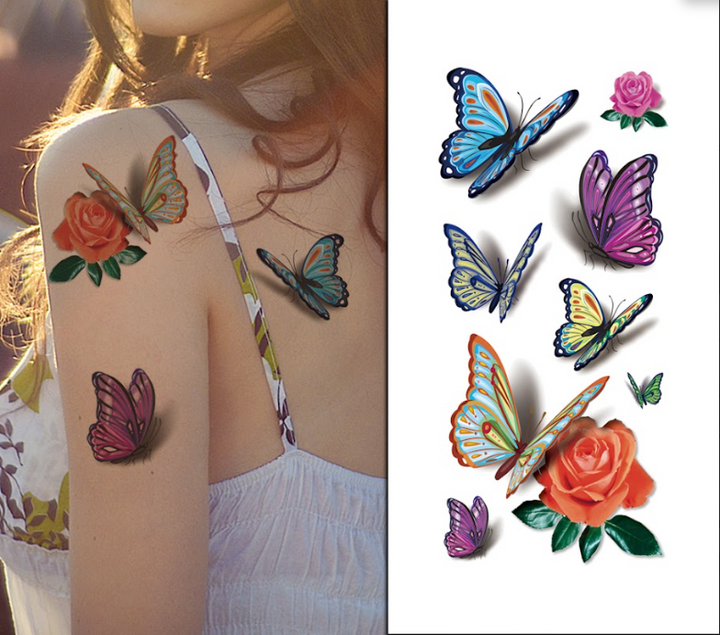 Mixed Butterflies with Flower Pack - Temporary Tattoo