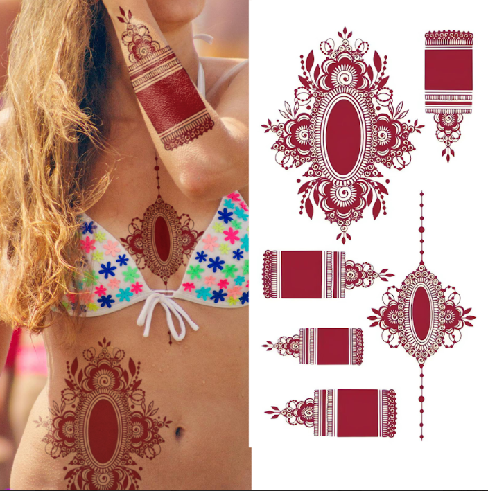 Mixed Delicate Red Mandala Pack - Temporary Tattoo