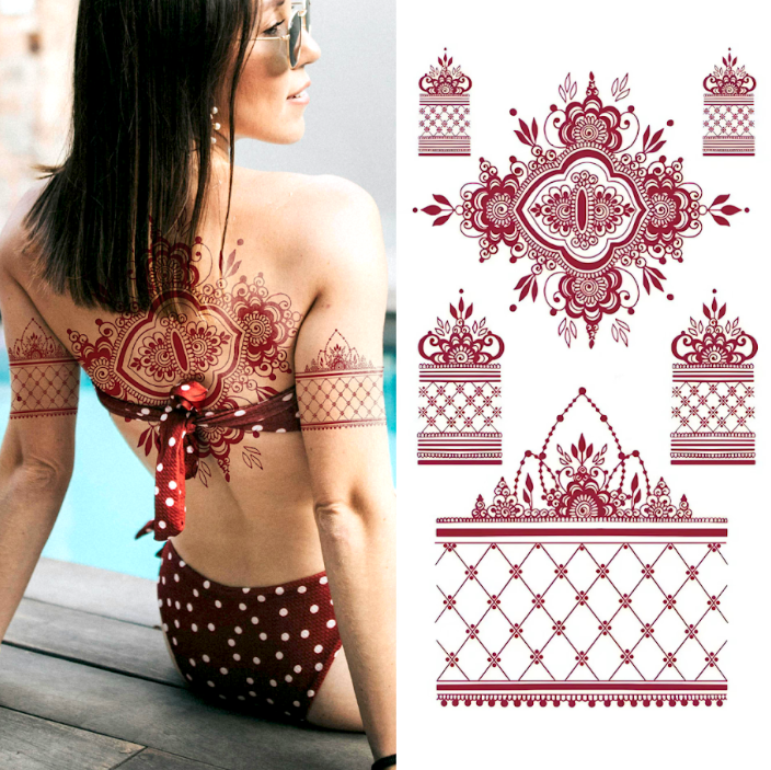 Mixed Elegant Red Mandala Pack - Temporary Tattoo
