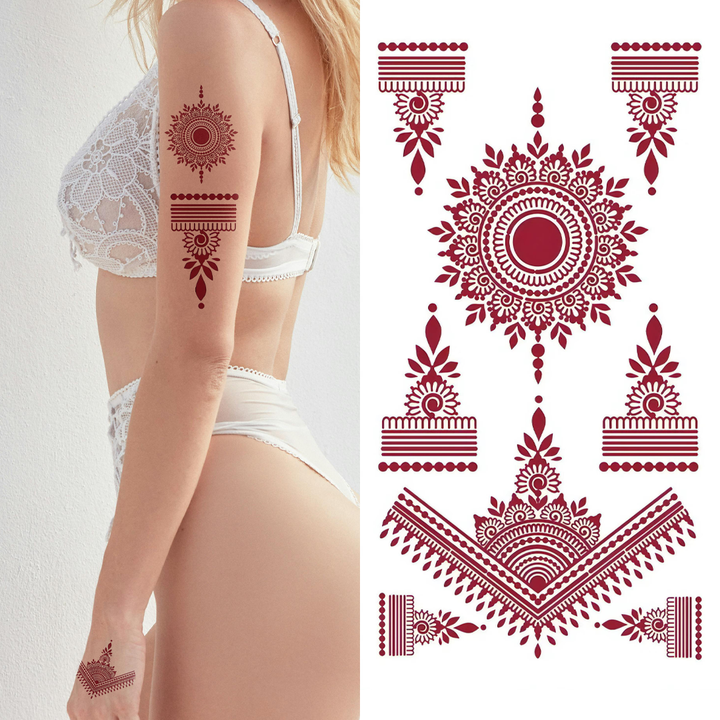 Mixed Intricate Red Mandala Pack - Temporary Tattoo