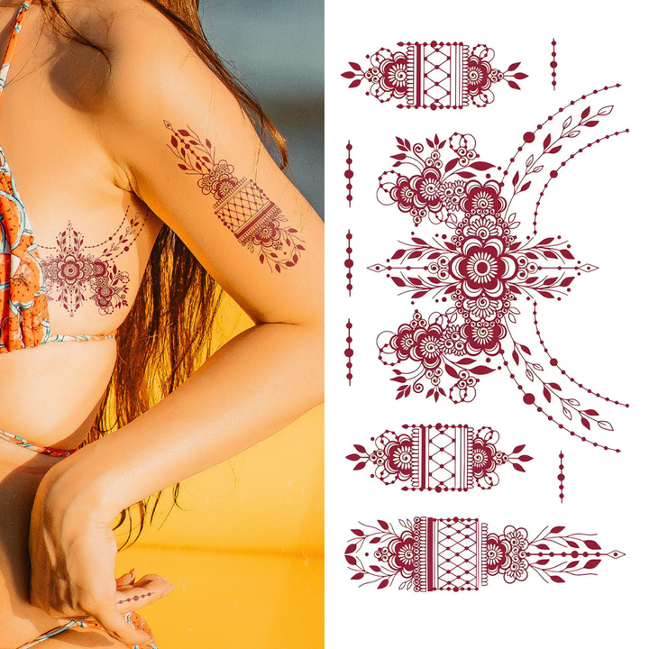 Mixed Playful Red Mandala Pack - Temporary Tattoo