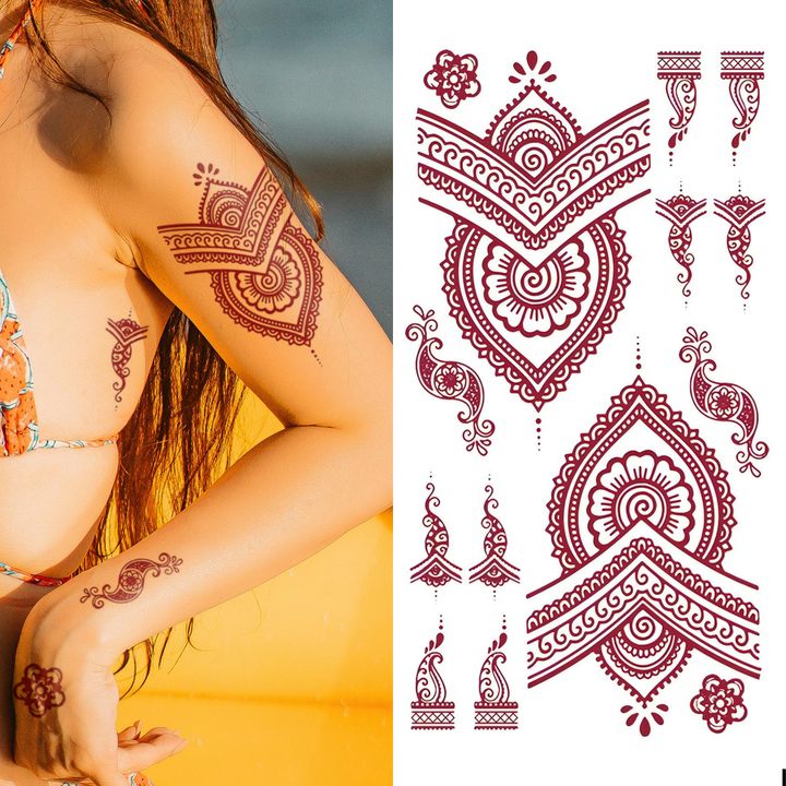 Mixed Radiant Red Mandala Pack - Temporary Tattoo