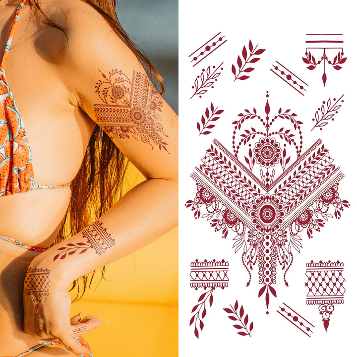 Mixed Vibrant Red Mandala Pack - Temporary Tattoo