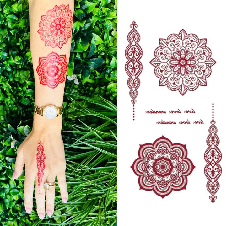 Mixed Striking Red Mandala Pack - Temporary Tattoo