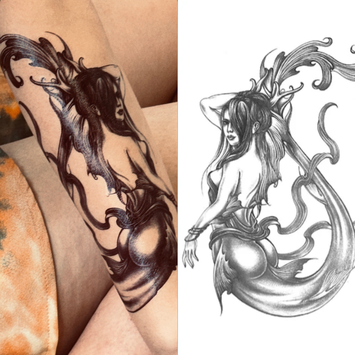 (Half Sleeve) Mermaid - Temporary Tattoo