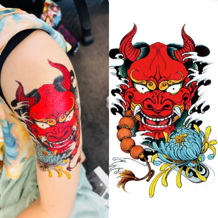 (Half Sleeve) Demon & Flower - Temporary Tattoo