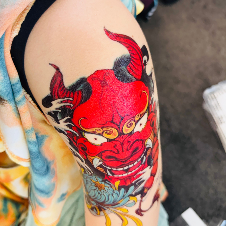 (Half Sleeve) Demon & Flower - Temporary Tattoo